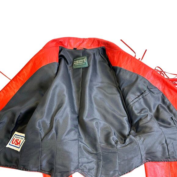 Luskeys Private Collection Women’s Red Leather Fringed Waist Jacket Stunning - Picture 6 of 10